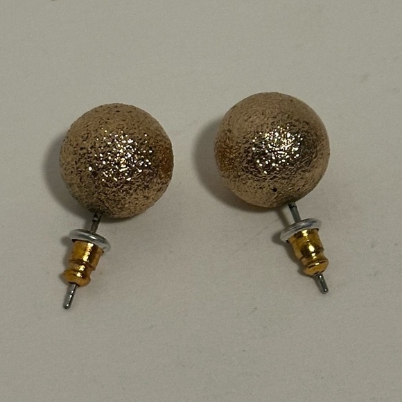Large Textured Gold Ball Stud Earrings - Picture 3 of 3